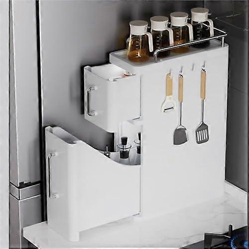 Spice Rack Organizer with Adjustable Pull Out Shelves, Side Hooks and Carbon Steel Kitchen Storage