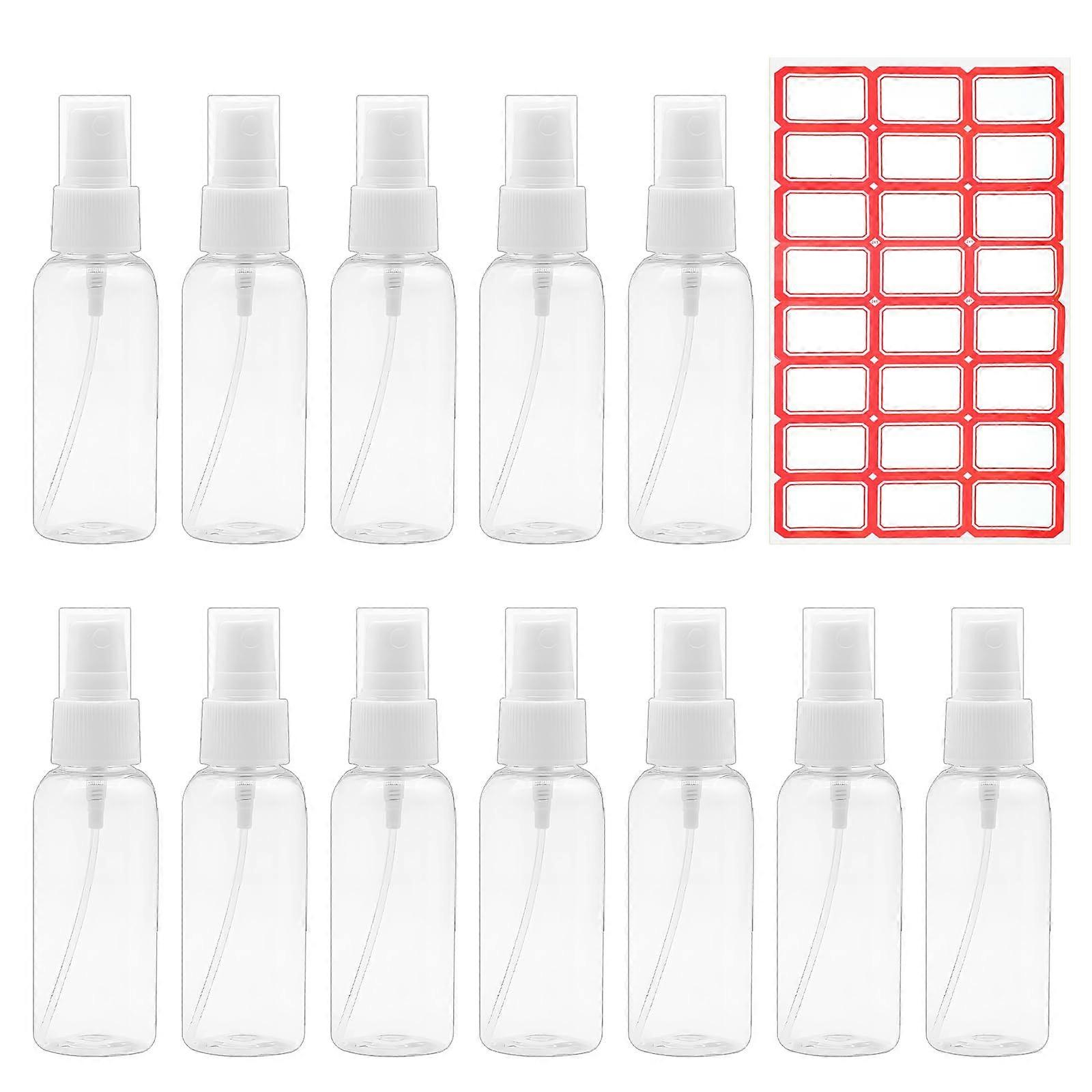 12 Pcs 30ml Clear Refillable Travel Spray Bottles Leakproof Fine Mist Mini Bottle Set with Labels