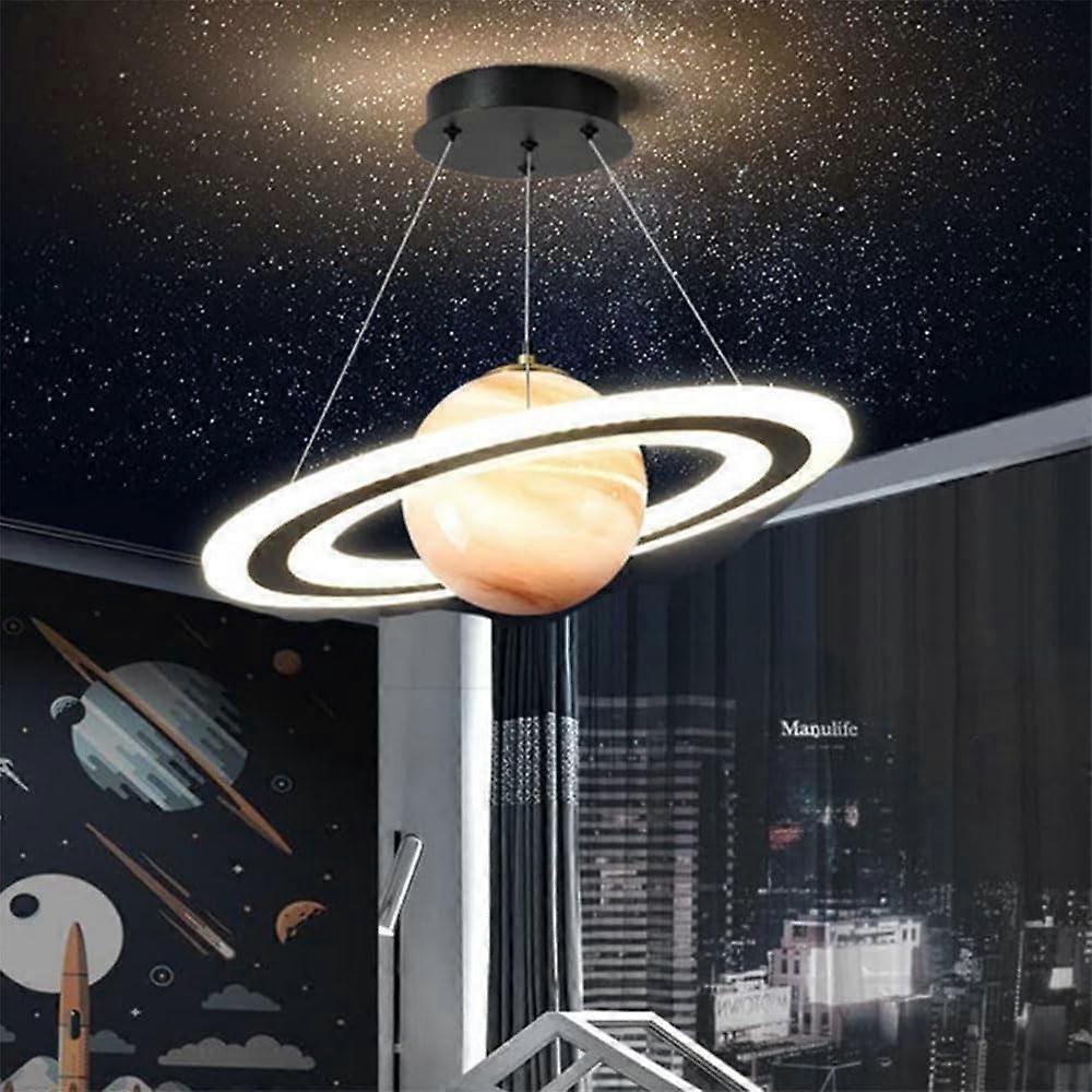 Kids Room Chandelier Planet Design LED Dimmable Ceiling Light Height Adjustable Nursery Pendant Orange