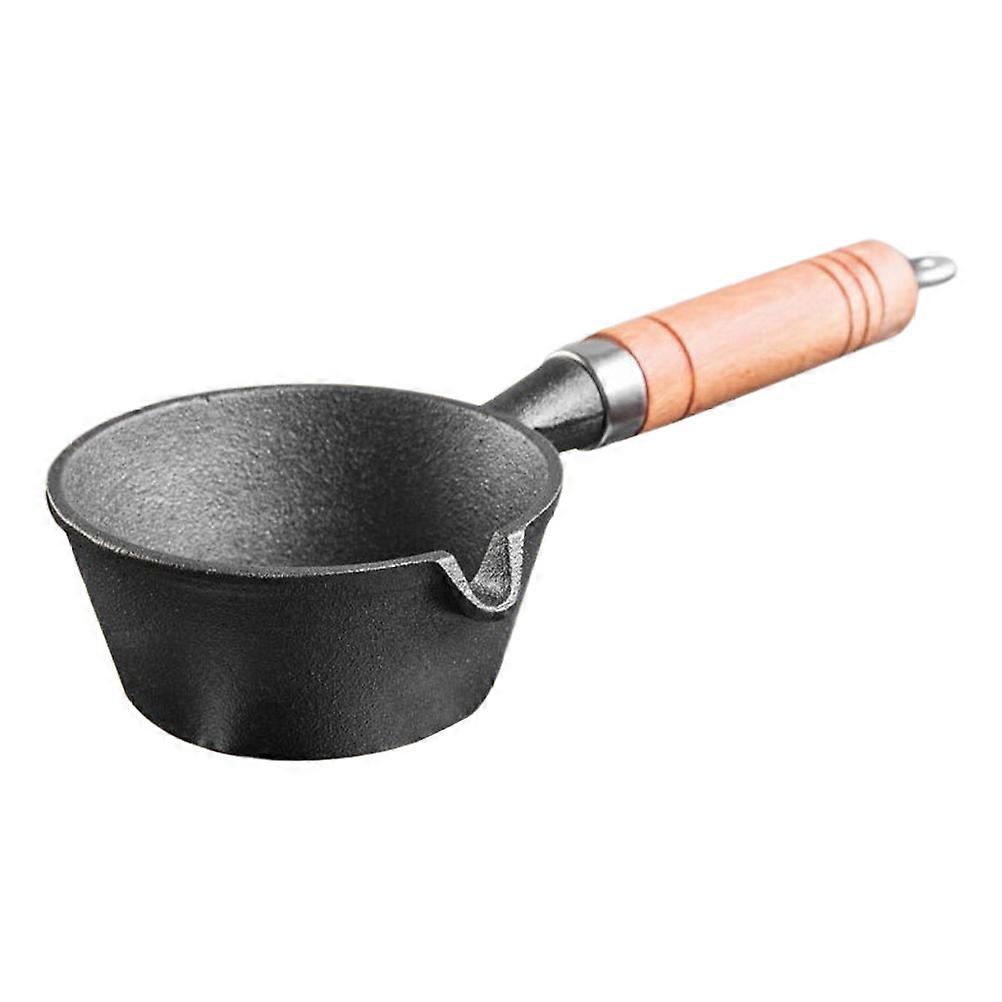 Iron Cast Pot: Non Stick Small Pot With Coating Butter Warmer Pot Mini Egg Frying Pan Iron Soup Sauce Pan With Wood Handle For Oil Milk Candy