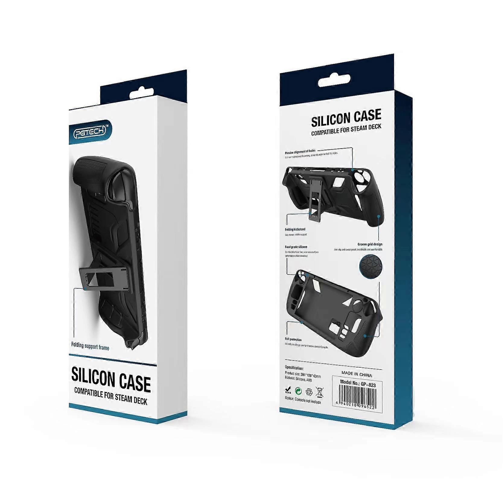 Steam Deck silicone case with stand; Steam Deck handheld full-coverage silicone protective case with stand.