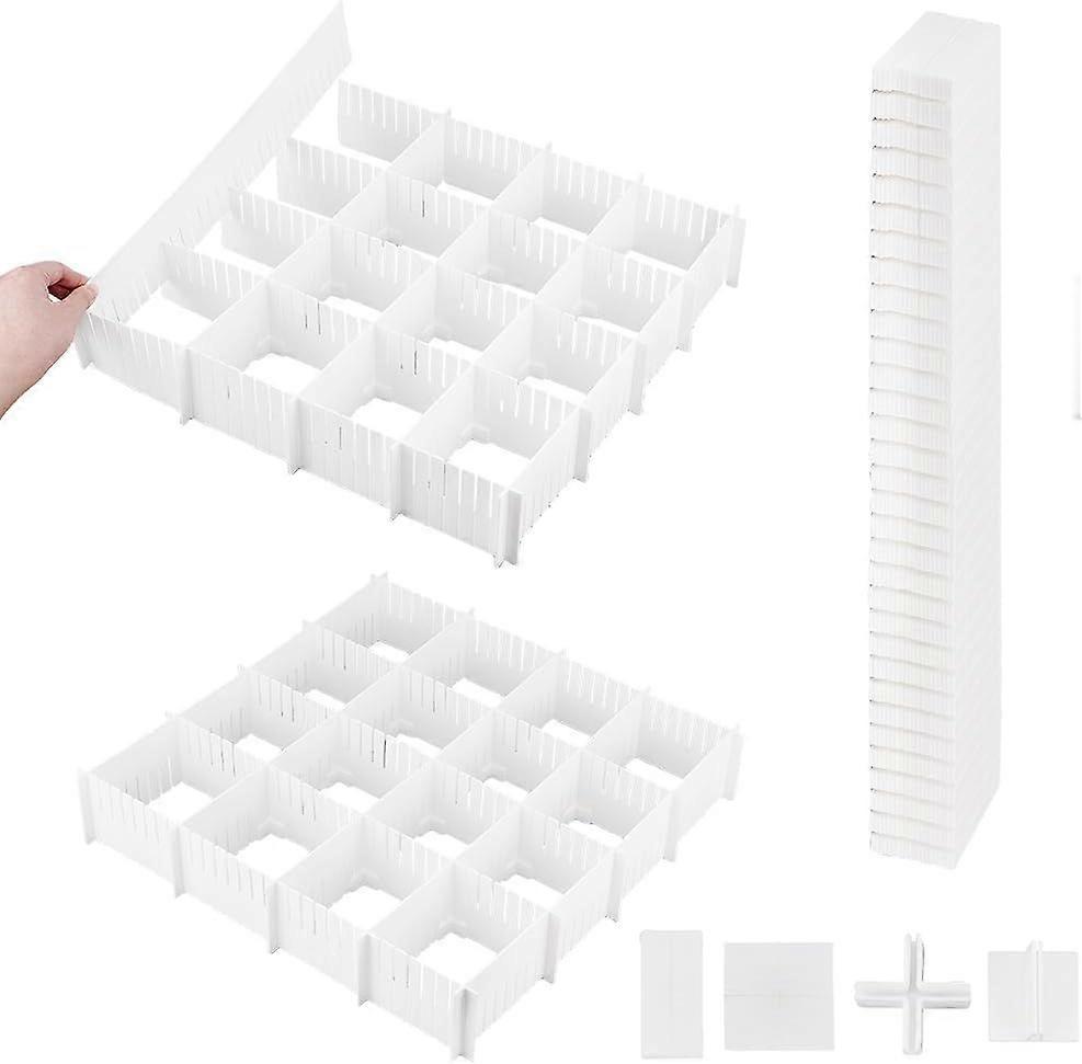 20Pcs Adjustable DIY Drawer Organizer 16.3x3 inch White Storage Organizer Separator with Fixing Buckles Connectors Multi-Function Drawer Dividers for 