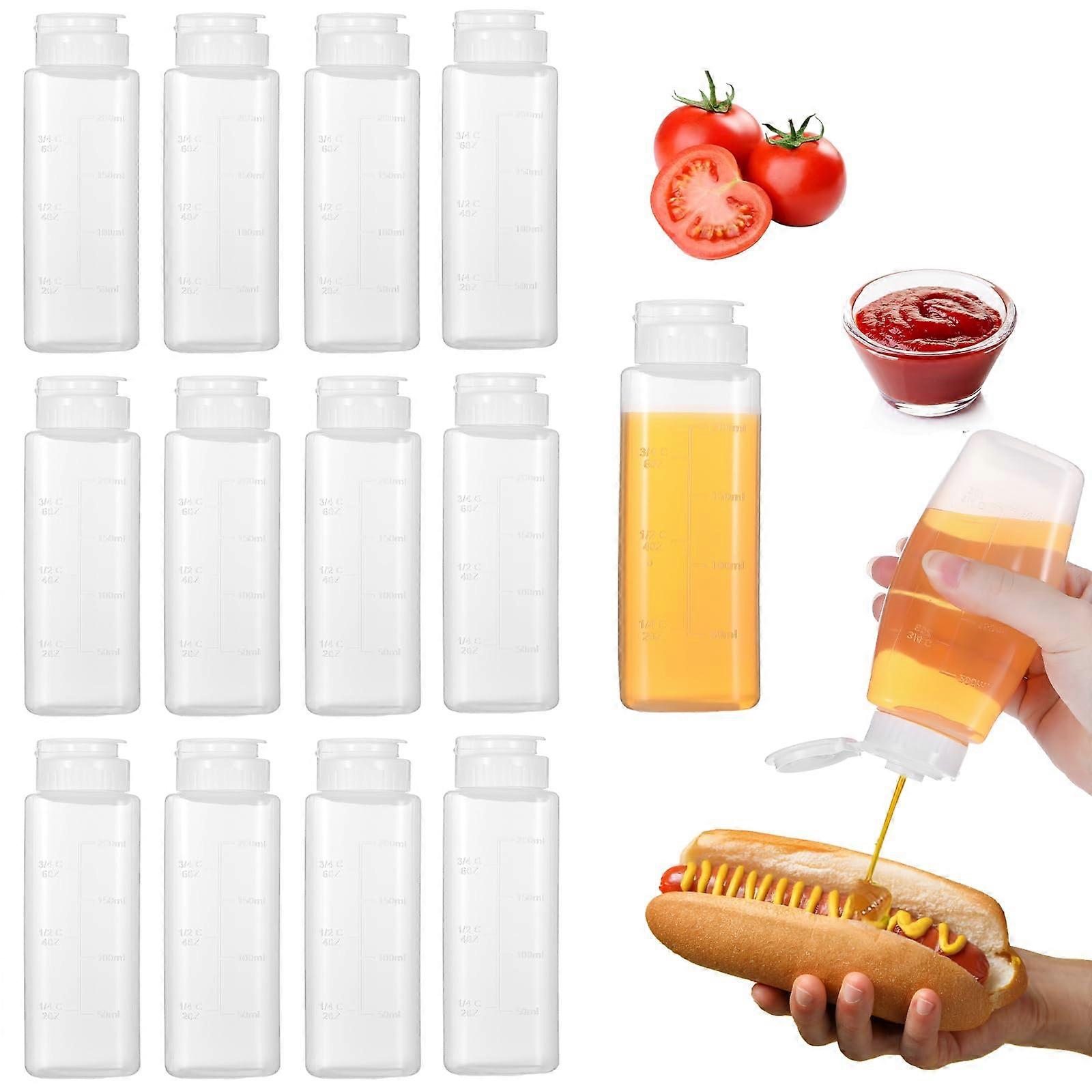 12 Pack 8oz Leakproof Plastic Squeeze Bottles with XValve for Sauces and Condiment Dispenser Kitchen