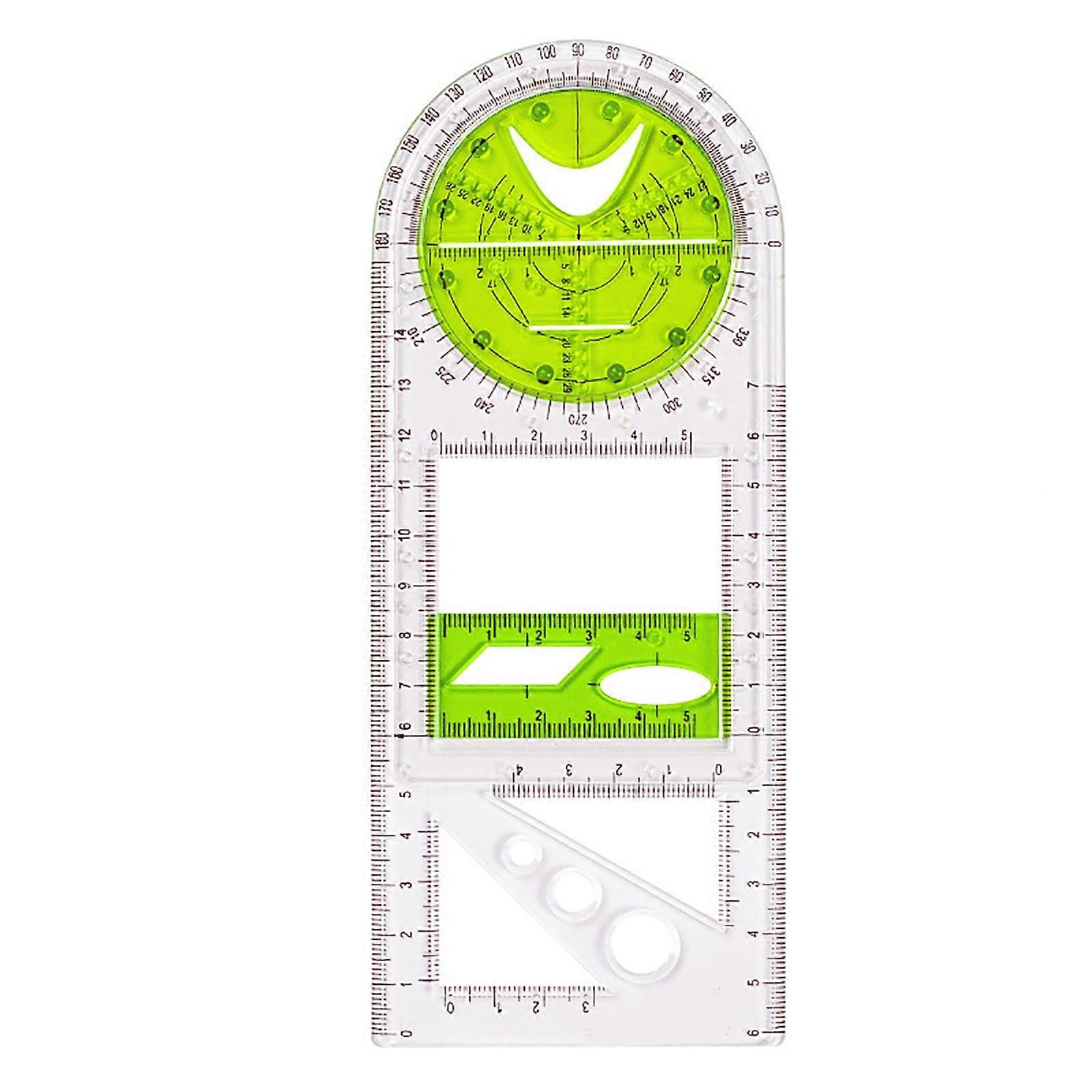 Cailmei Multifunctional Student Math Ruler,Multifunctional Rotatable Active Math Ruler Drawing Template Green One Size