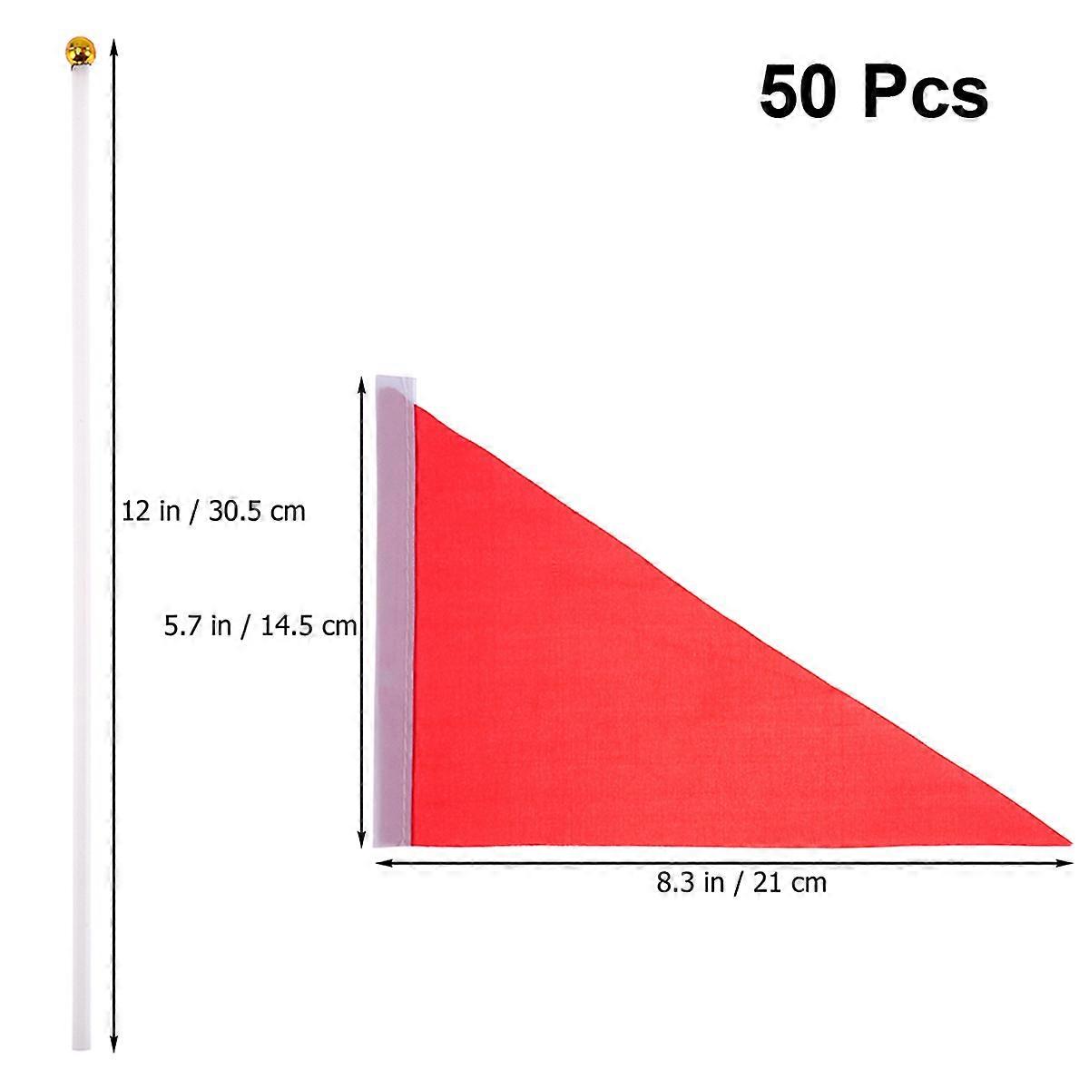 Triangular Banner Handheld Flag Red Grand Opening Polyester Plastic 50Pcs