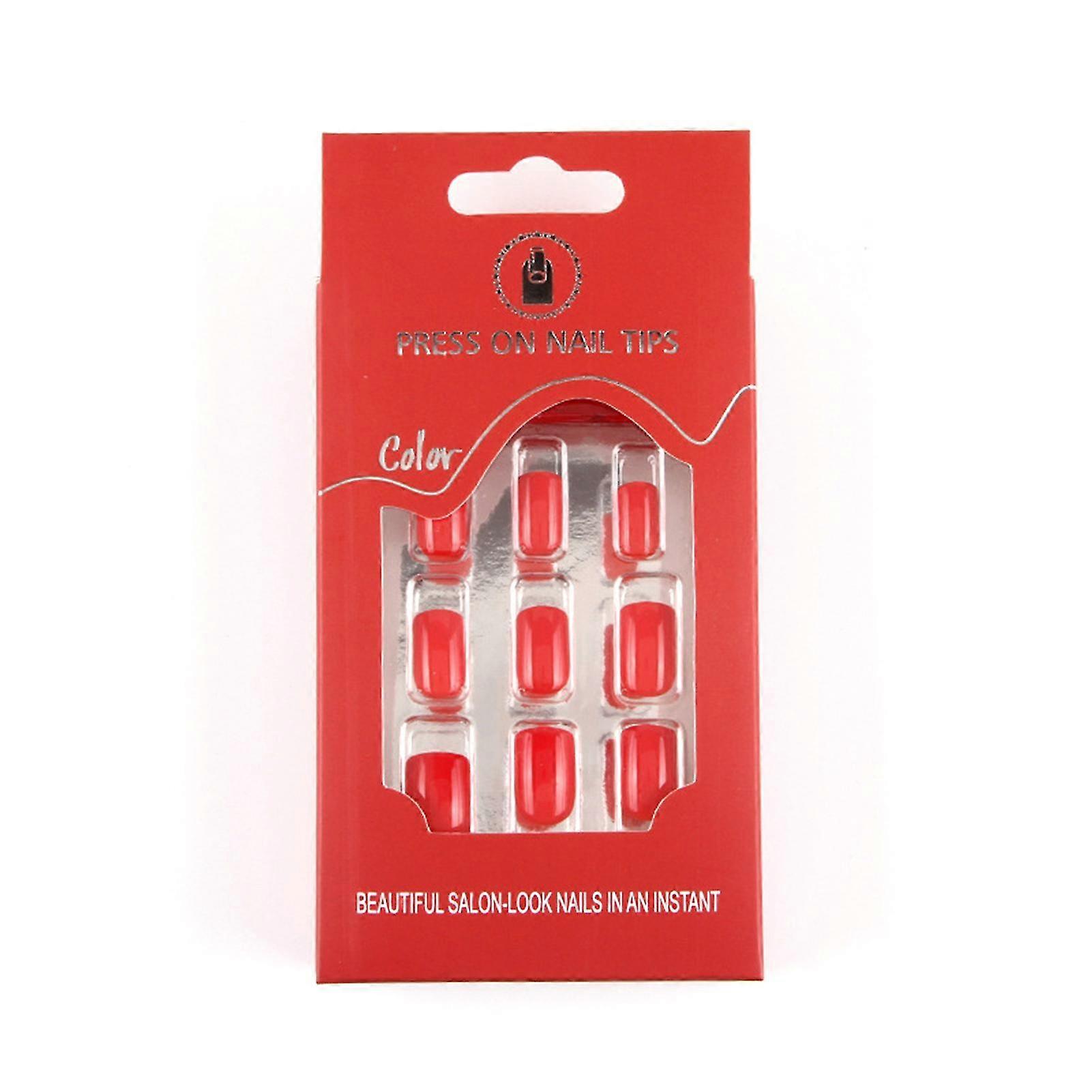 25-26 Solid Color Rectangular False Nails Women Easy To Press Elegant Artificial Nails