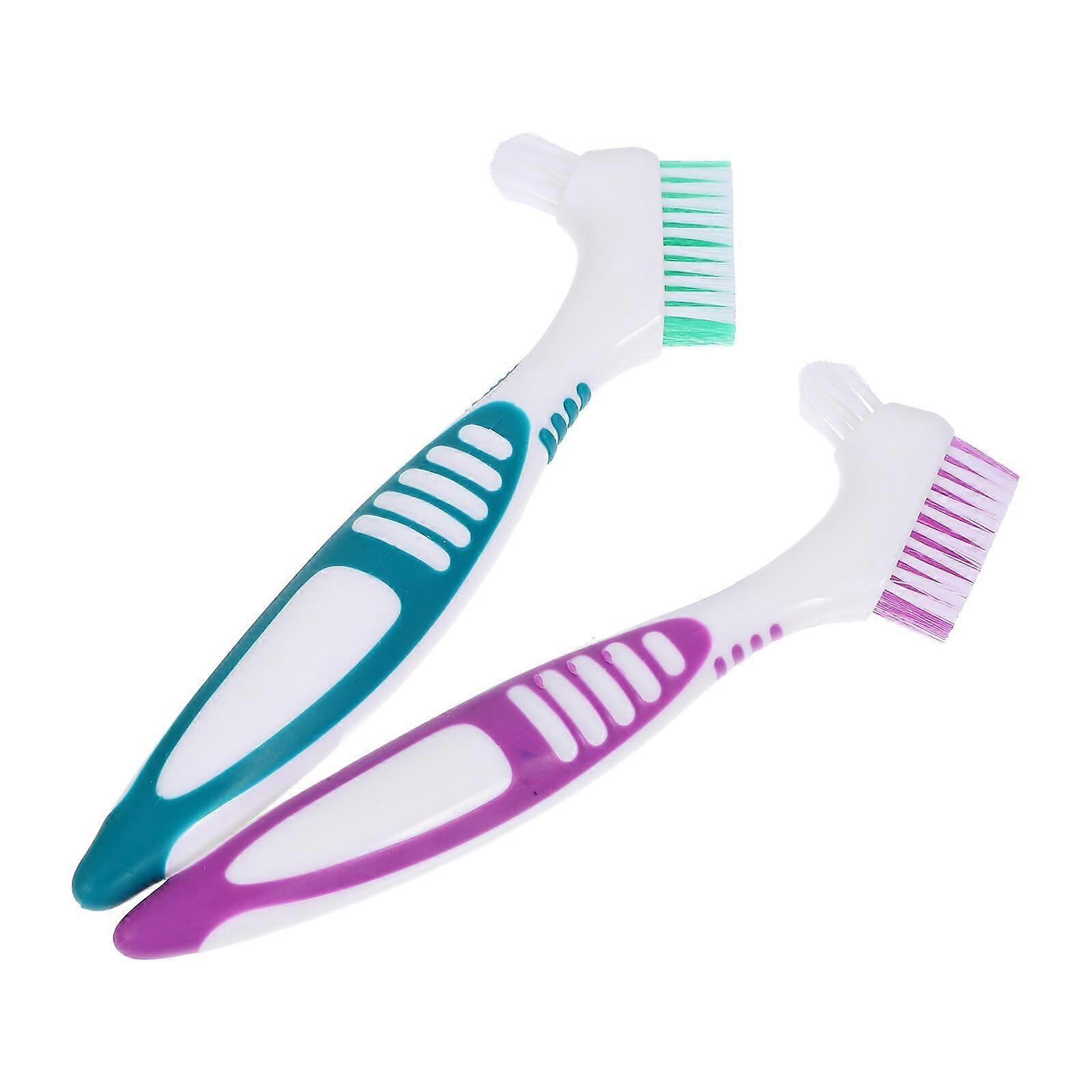 2Pcs DoubleHead Denture Cleaning Brush with Soft Bristles and NonSlip Handle for Retainers