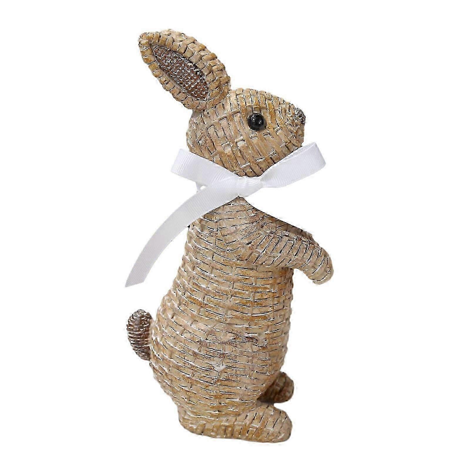 Resin Rabbit with Bow Knot, Wicker Effect, Easter Decoration for Home 26s