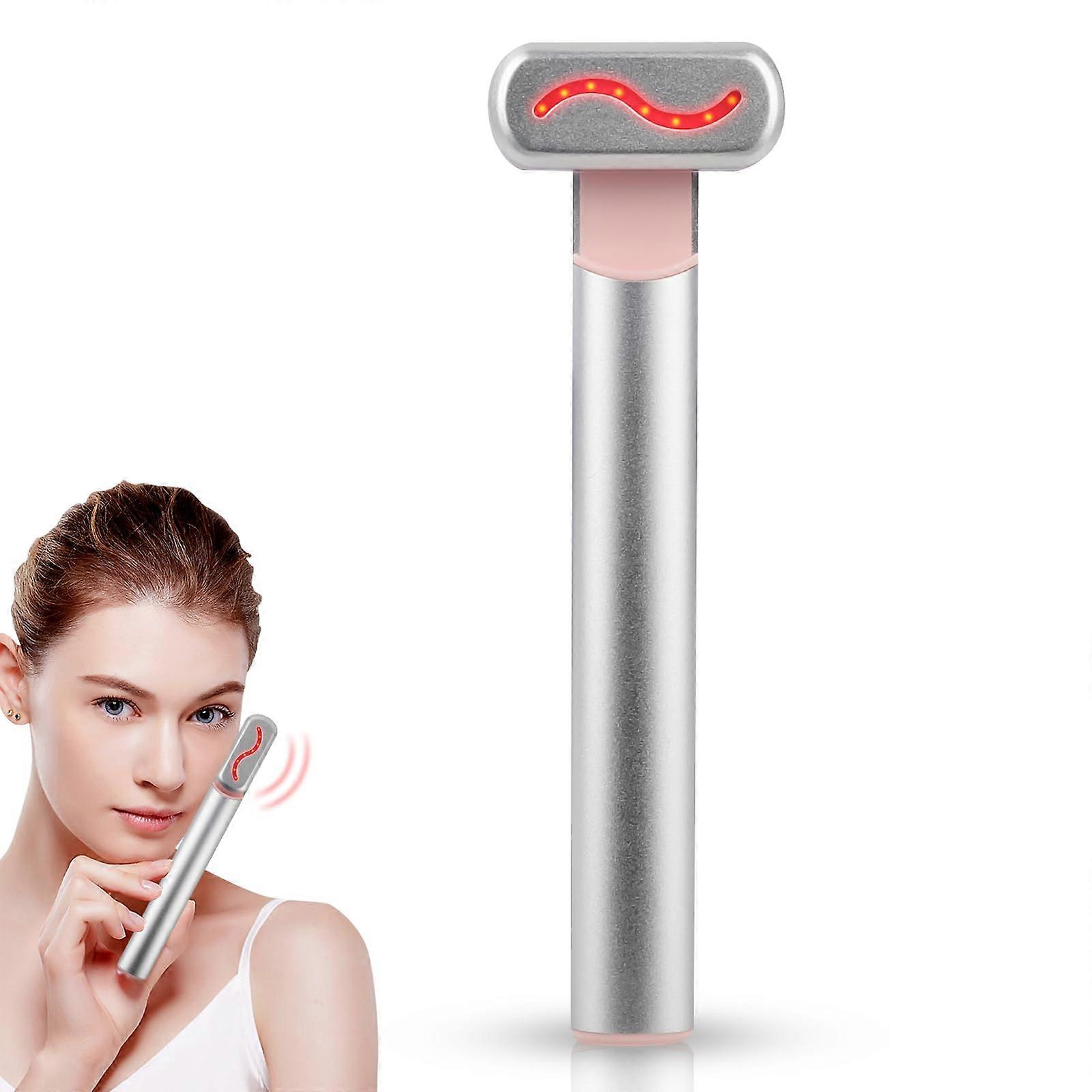 Facial Wand with Red Light Therapy, Compact USBC Rechargeable Skincare Tool, Silver