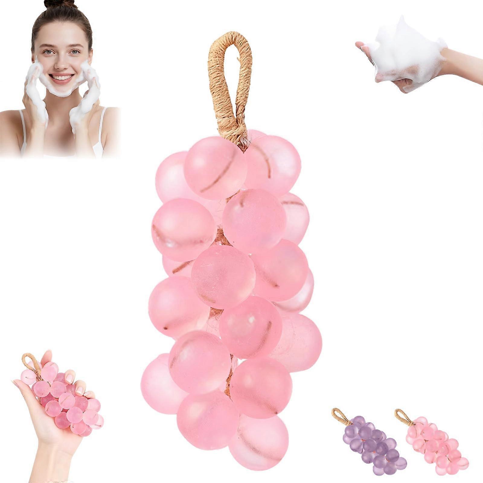 Grape Soap on a Rope Handmade Pink Grape Cluster Decorative Bath Soap for Gentle Cleansing