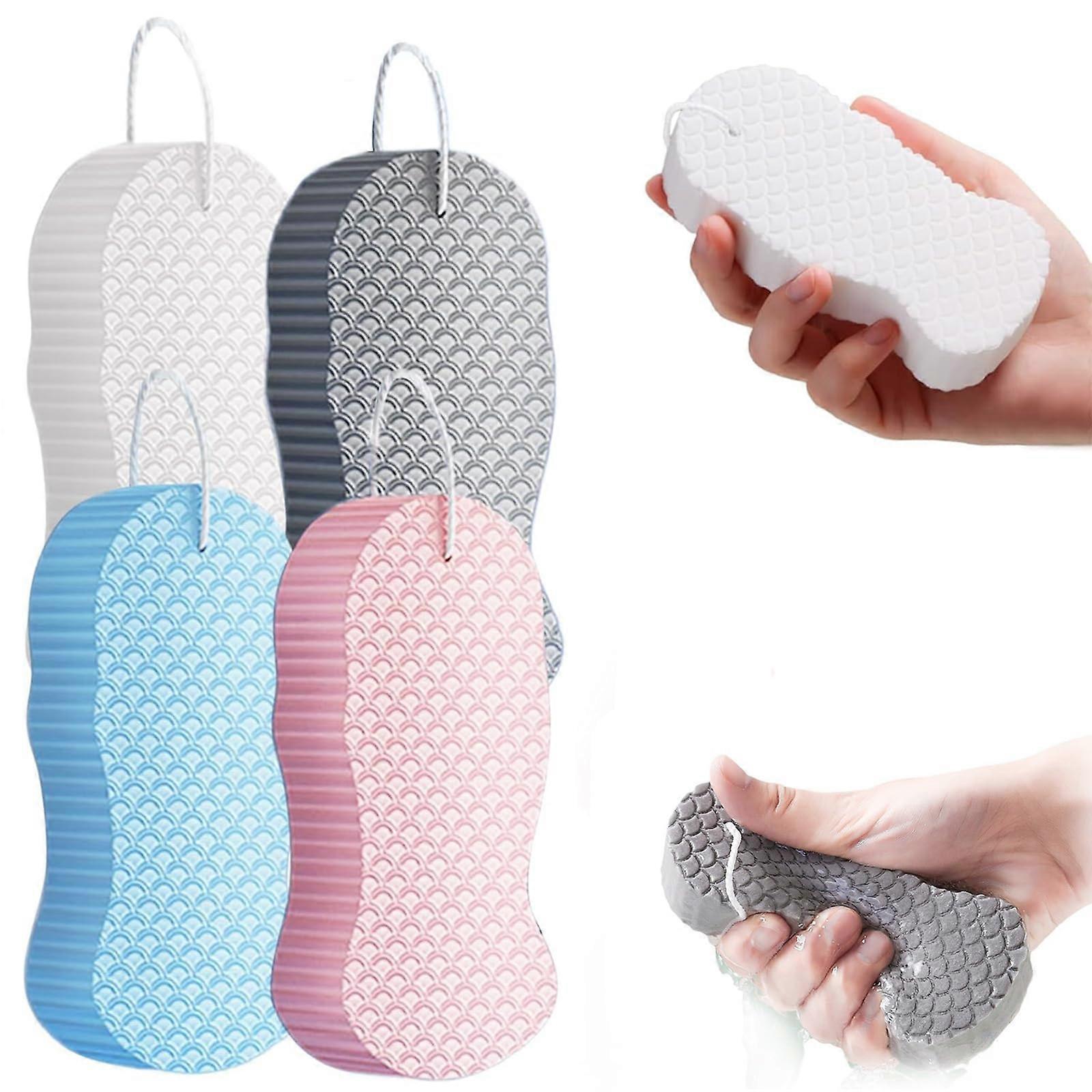Exfoliating Bath Sponge Set Body Scrubber 3D Soft Texture Deep Gentle Cleansing for All Skin Types 4PCS