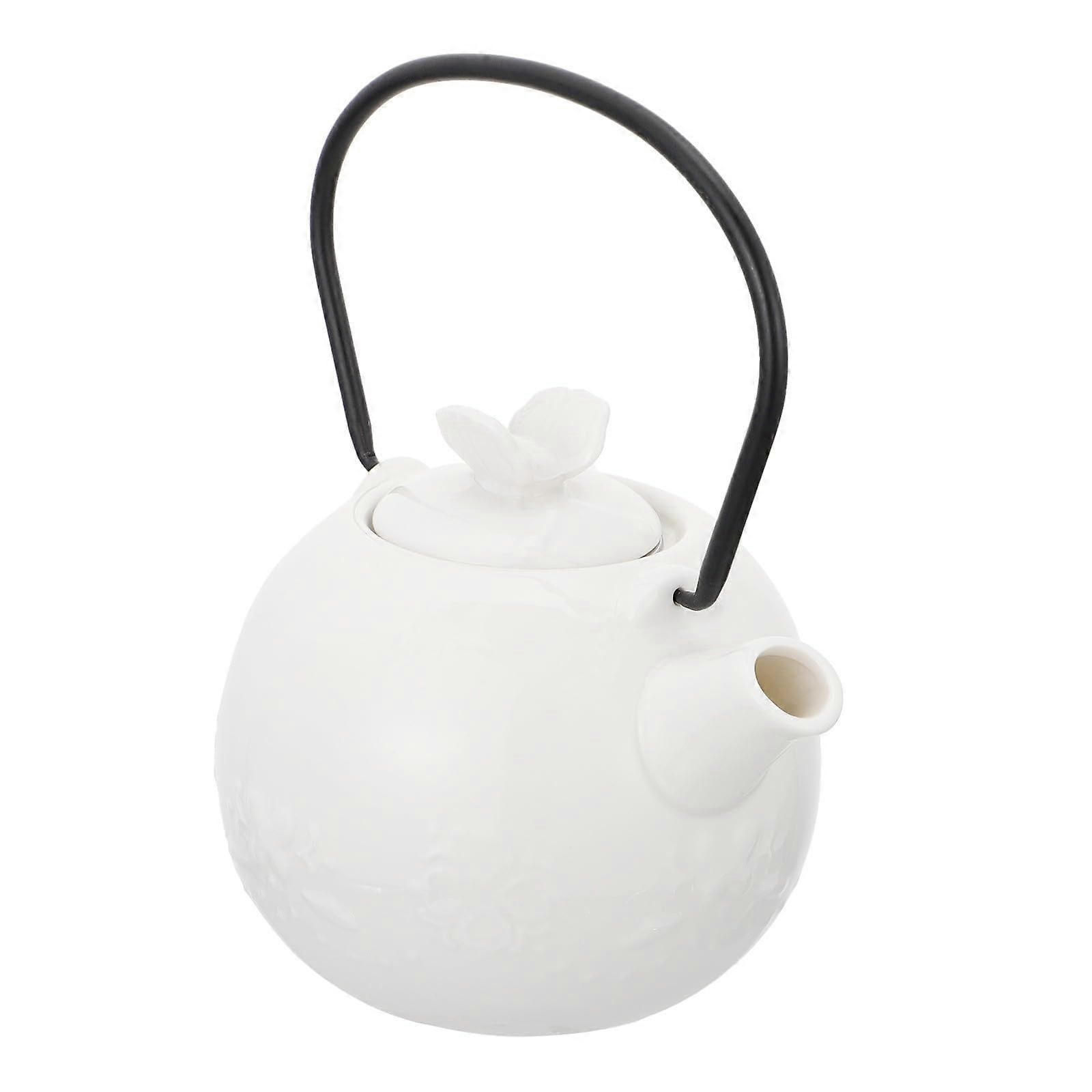 Japanese Ceramic Teapot with Builtin Filter, White Floral Design, Durable for Tea Brewing
