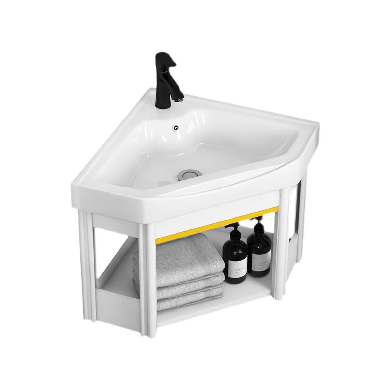 Bathroom Corner Sink with Wall Mount Vessel Design, SpaceSaving Ceramic Basin and Cabinet Set 48cm