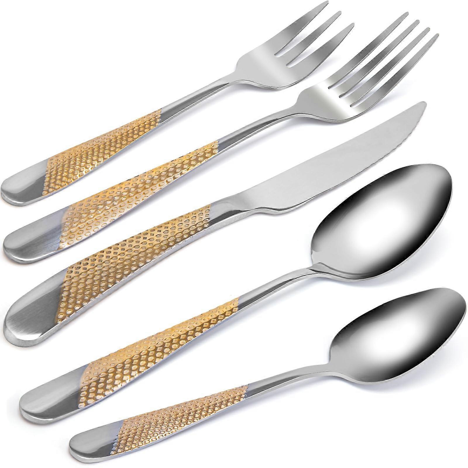 20 Piece Stainless Steel Flatware Set for 4, Elegant Modern Silverware, Dishwasher Safe
