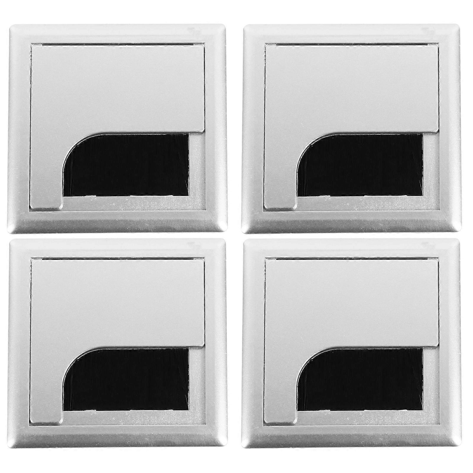 Cable Hole Cover for Storage 4Pcs Silver Plastic Table Rectangular Cable Box