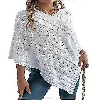 Women Knit Poncho Sweater Irregular Hallow Out Cape Casual Fashion Knitted Shawl Wraps Fall Winter White