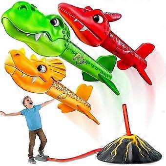 Dinosaurier-Stampfraketenwerfer-Spielzeug mit 3 Schaumstoffraketen für draußen, ab 3 Jahren