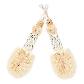 Set di 2 spazzole da bagno in sisal naturale - Spazzola esfoliante per il corpo con manico ergonomico in legno per una pulizia delicata