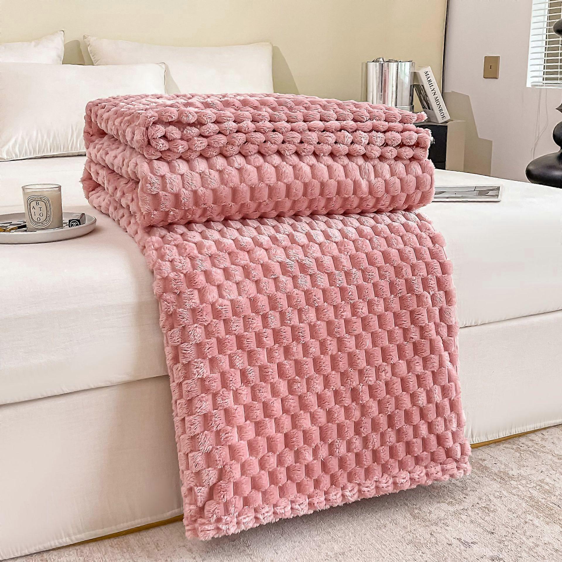 Plush plaid blanket for sofa 100x150red