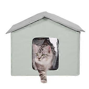 Beheiztes Katzenhaus mit beheiztem Pad, Katzenunterstand im Freien mit einstellbarer Temperatur und Timer, 600D Oxford Tuch, Grün, Mitte