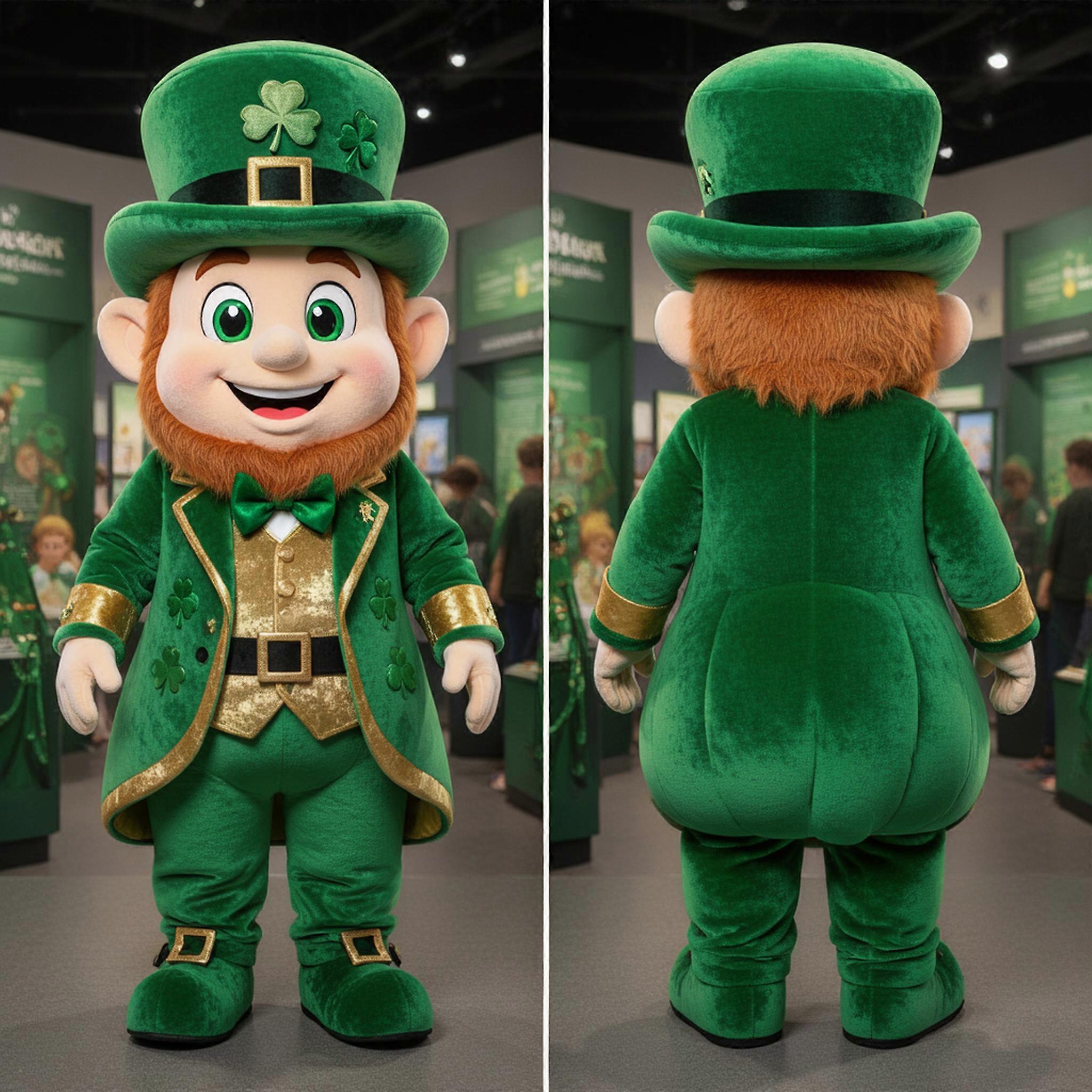 MASTICOT Emerald Grinning Leprechaun Mascot