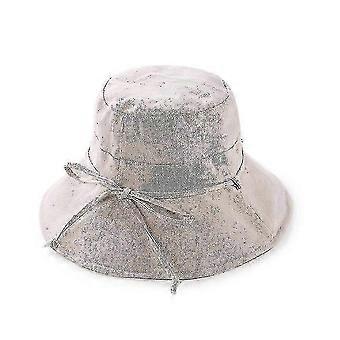 Women Summer Solid Bucket Hat Wide Brim Foldable Cotton Outdoor Sun Protective Cap A