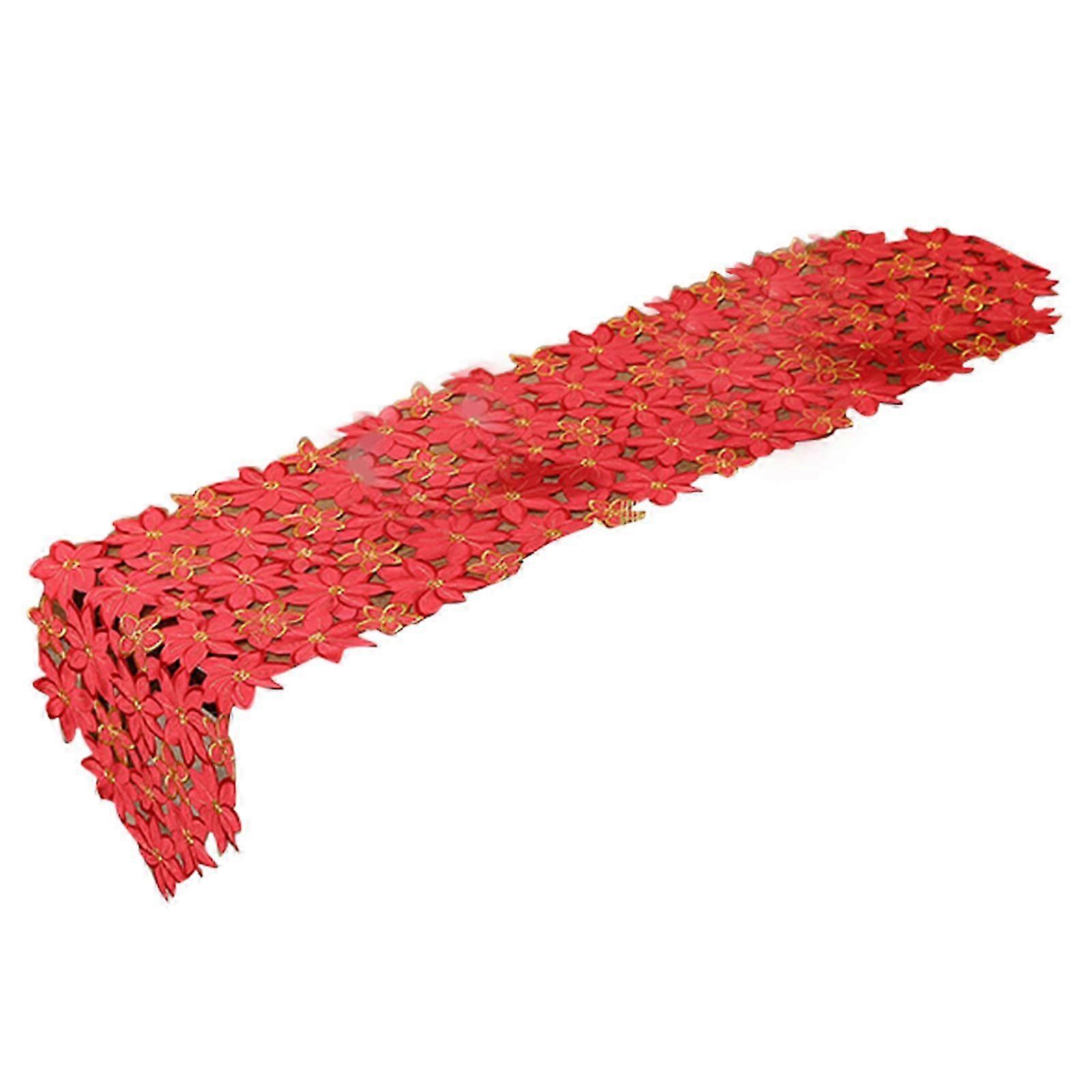 Polyester Table Runner with Elegant Embroidery Tablecloth for Dining Setting Red