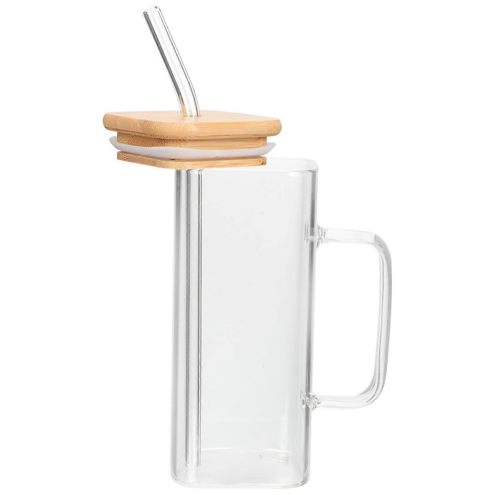 Transparent Milk Drinking Glass Cup with Straw for Storage