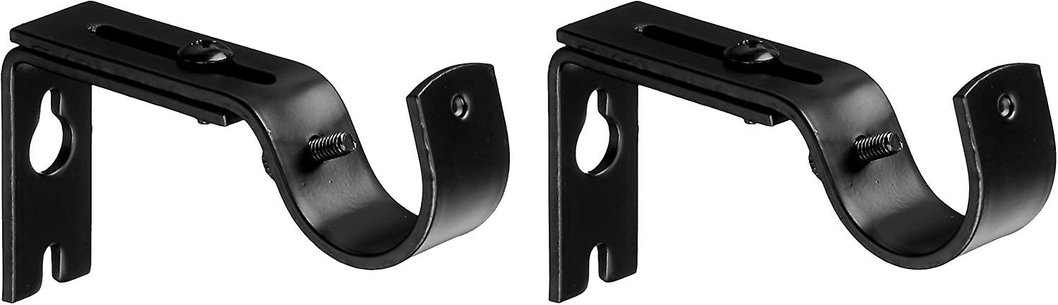 Adjustable Curtain Rod Wall Bracket Hooks, Set of 2, Black