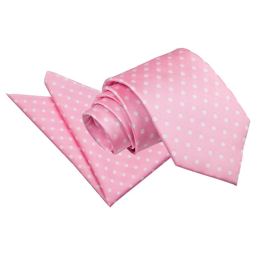 Pink Polka Dot Classic Tie and Pocket Square Set