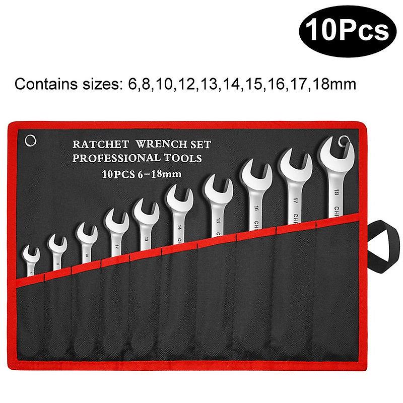 Flex Head Ratcheting Wrench Set Metric Ratchet Combination Wrenches Cr-v Steel Gear Ring Spanner Set With Rolling Pouch