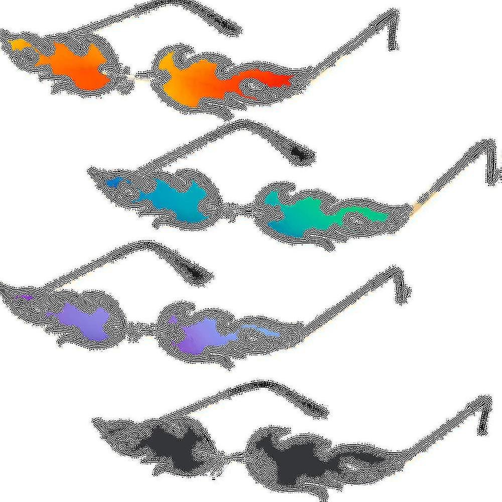 4 par eldflammande solglasögon utan bågar, eldformade glasögon