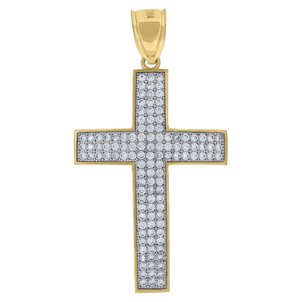 10k Gold Two tone Cubic Zirconia Mens Cross Height 43.1mm X Width 23.8mm Religious Charm Pendant Necklace for Men