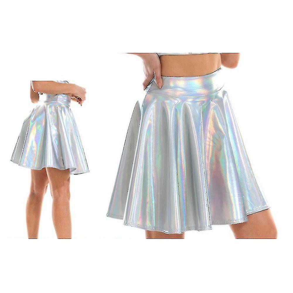 Women's Shiny Flared Pleated Mini Skater Skirt