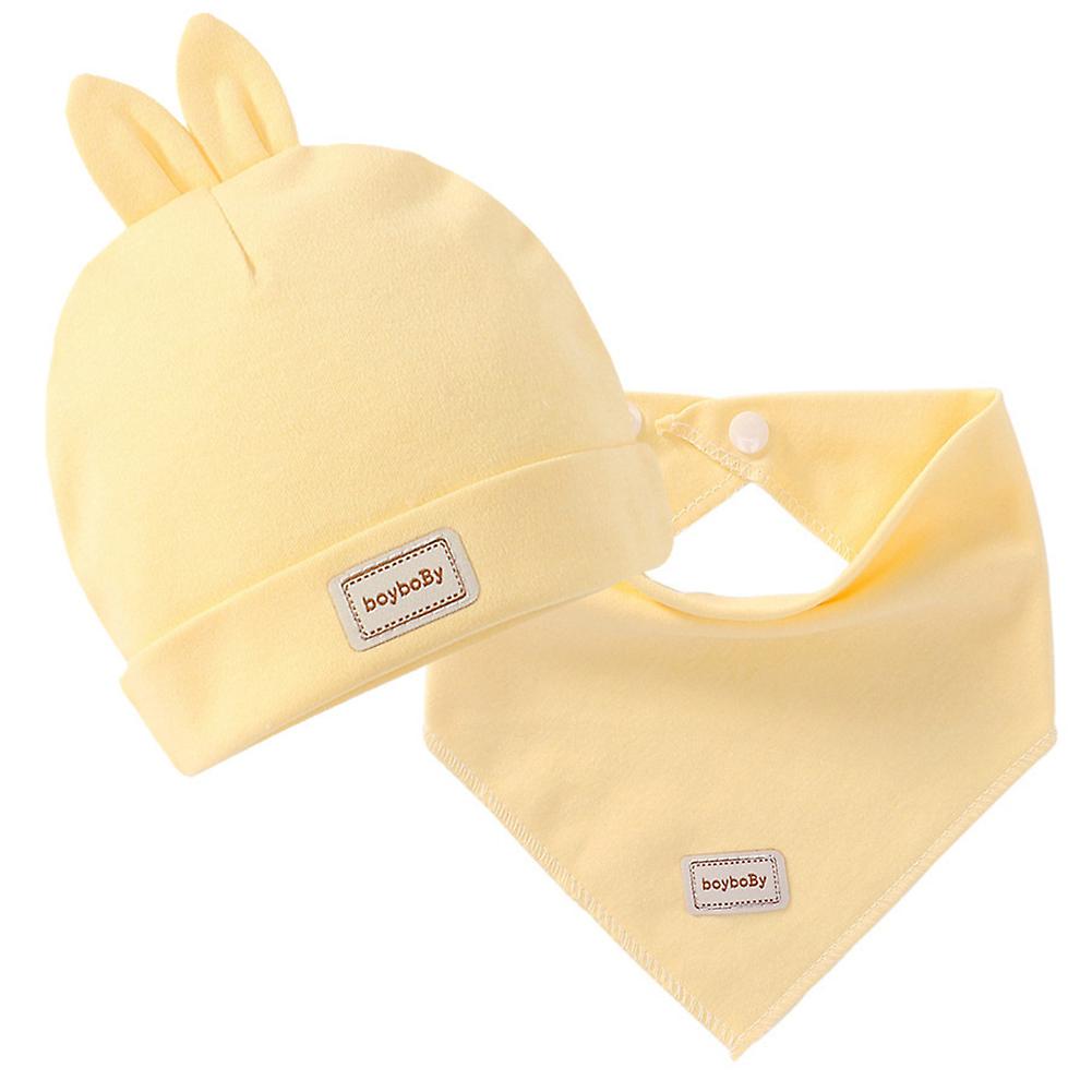 Fianao 2Pcs/Set Newborn Baby Soft Cap Hat Beanie with Ears Triangle Towel Scarf Bib