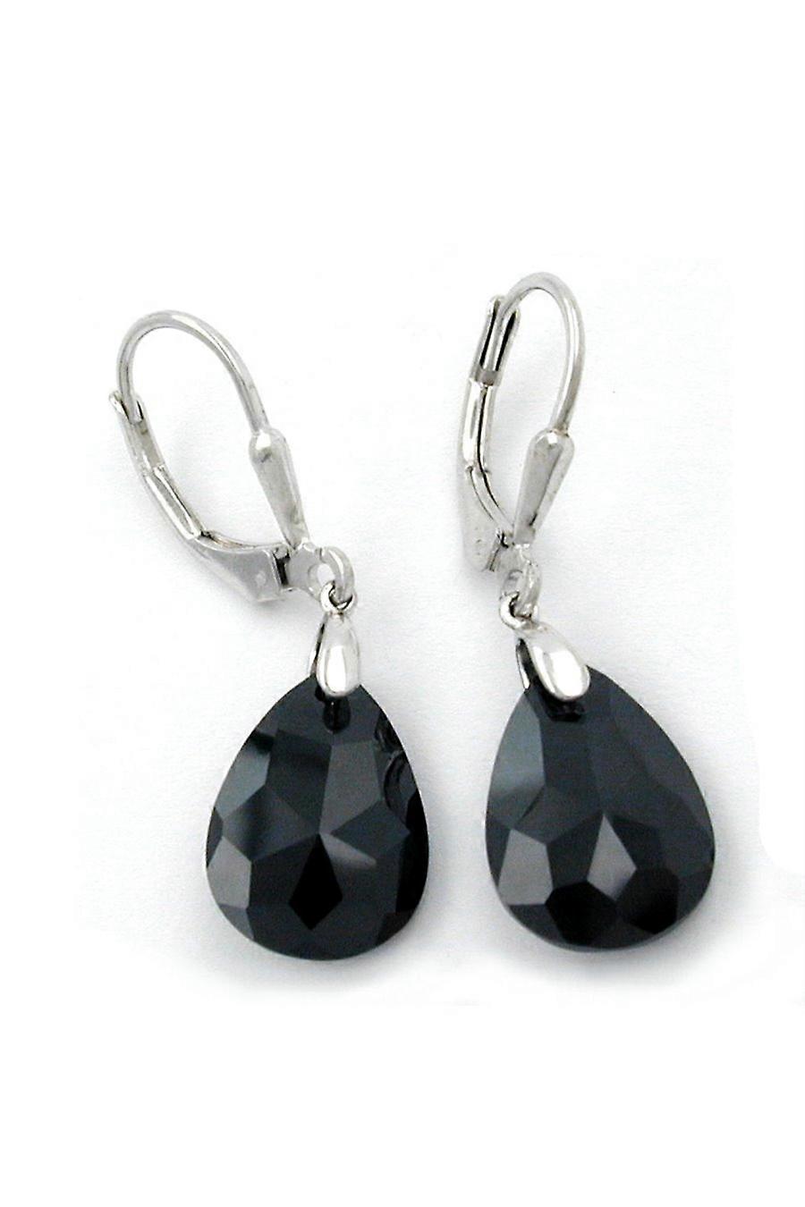 Earring Leverback Cz Black Silver 925 - Gl91615