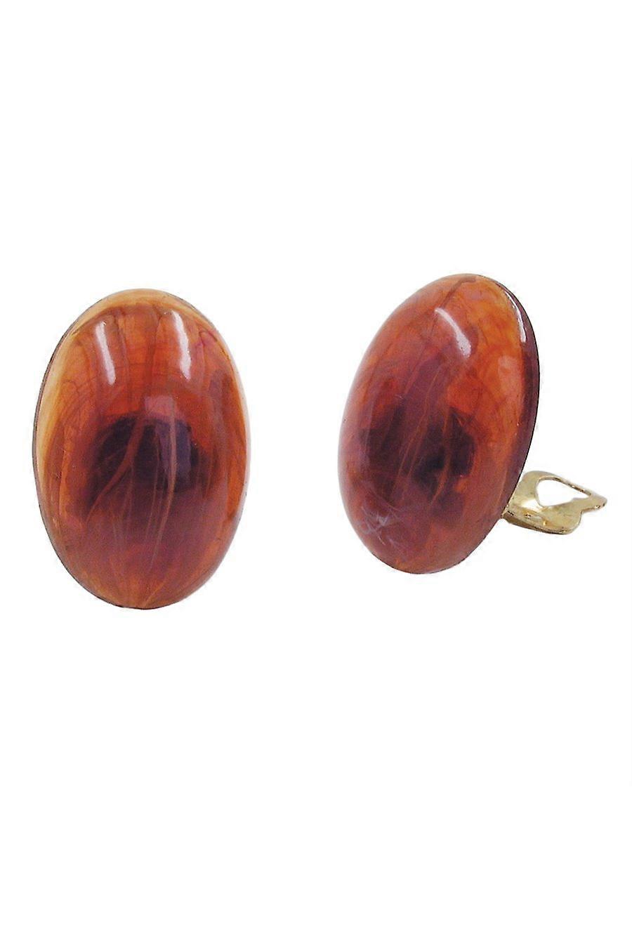 Clip-on Earring Oval Red Brown - Gl04438