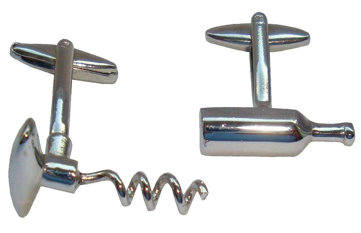 Bassin and Brown Wine Bottle and Corkscrew Cufflinks - Silver