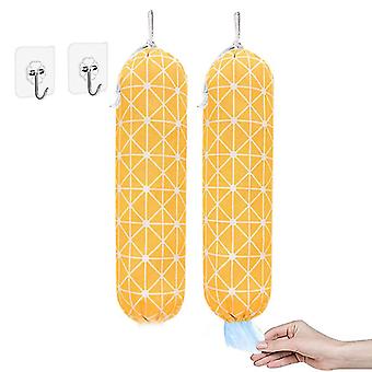 Soporte de bolsa de plástico de 2 piezas Soporte de bolsas de supermercado Organizador de almacenamiento de bolsas de basura de compras de montaje en pared con cordón para cocina doméstica