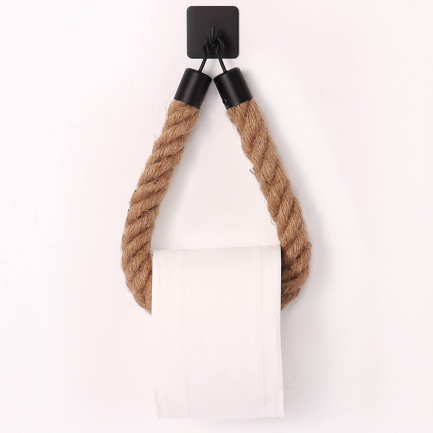 トイレットペーパーホルダー、バスルームとキッチン用の麻ロープタオルホルダートイレペーパーホルダートイレタオルロールホルダー(ブラック)