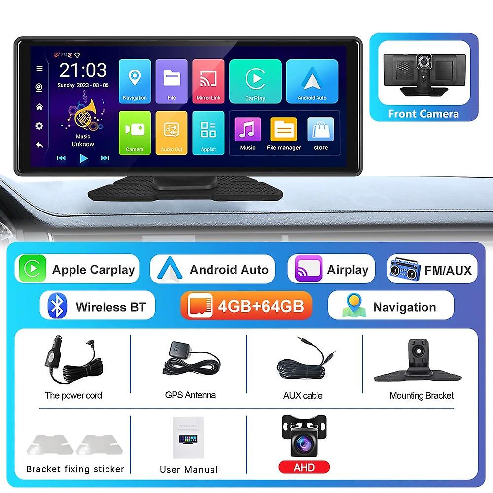 10.26 Android Car Dvr Front Cam Dash Cam Wireless Carplay Monitor Android Auto Dual Bluetooth Airplay Dashboard Recorder