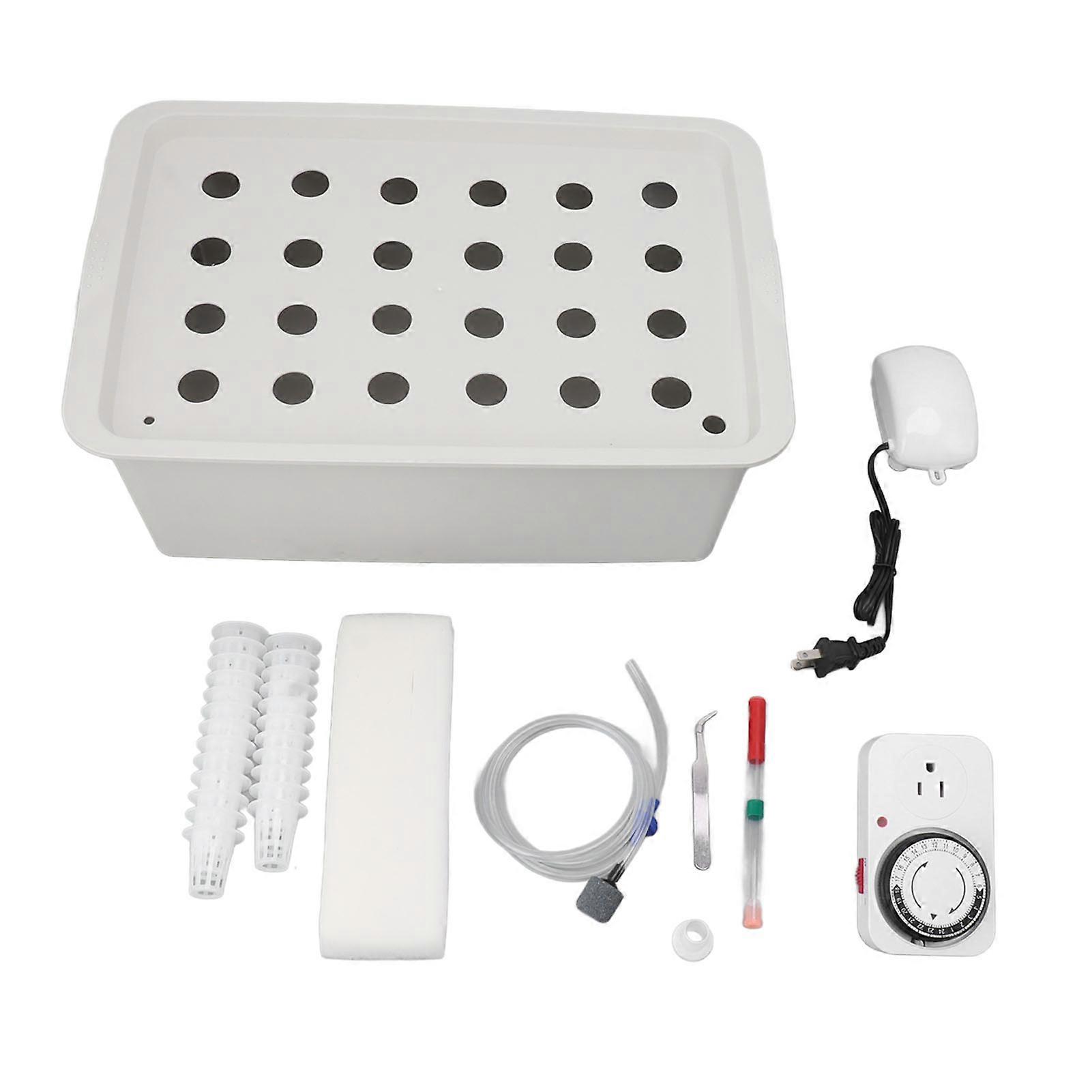 24 Holes Gray Hydroponic System Growing Box with Timer Oxygen Pump Hydroponic System Planter Box US Plug 110V