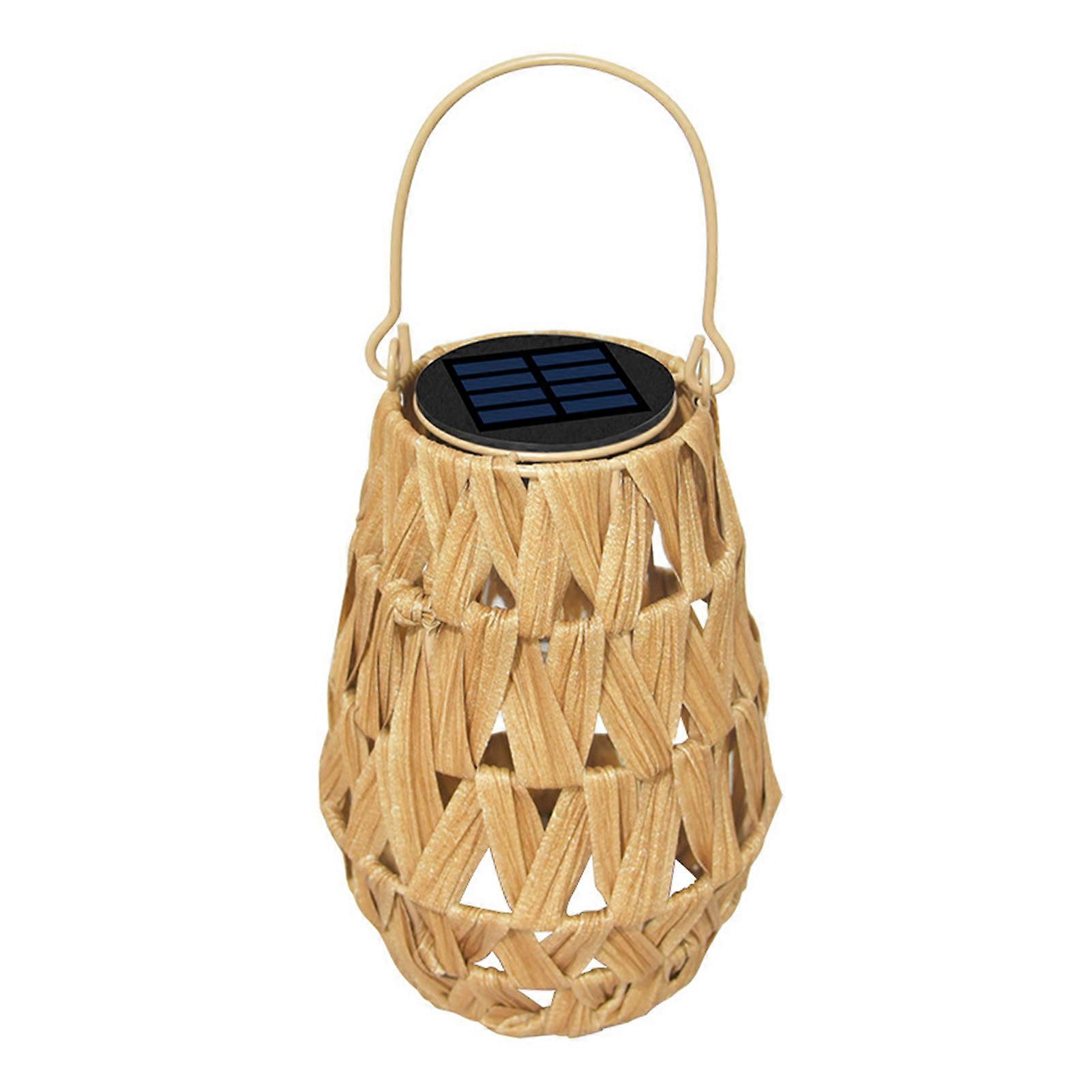 Outdoor Solar Lantern LED Lamp IP65 Waterproof Auto On/Off Simple Installation Handmade Rattan Lamp with Handle Yard Garden Decoration
