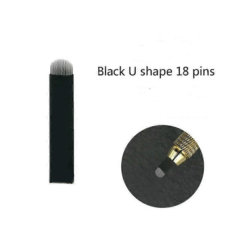 100pcs Black U Shape 18 Pins Blades Professional Microblading Needles For Permanent Microblading Embroidery Pen