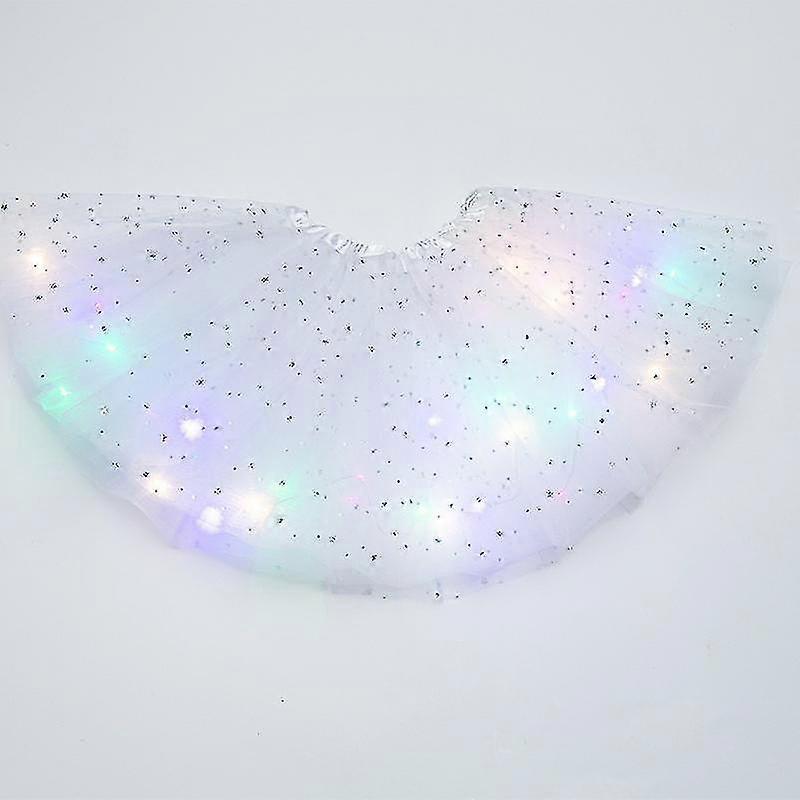 Dame LED-skjørt med lysende stjernedansskjørt, lagdelt ballett-tutus, elastisk netting-tyll, miniskjørt, fest- og karnevalkostyme