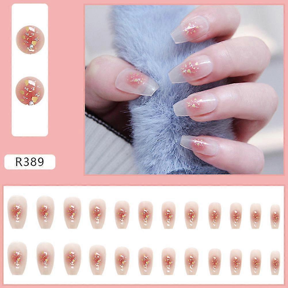 24pcs Long Press On Nails Pink Halos Staining Sweet Style Full Coverage Nails