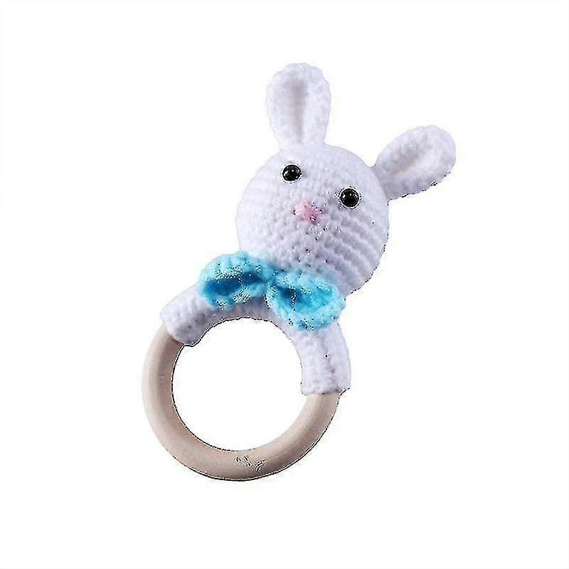 Baby Knitted Rattle Baby Teething Toy Hand Knitted Rattle - Blue Bow Bunny
