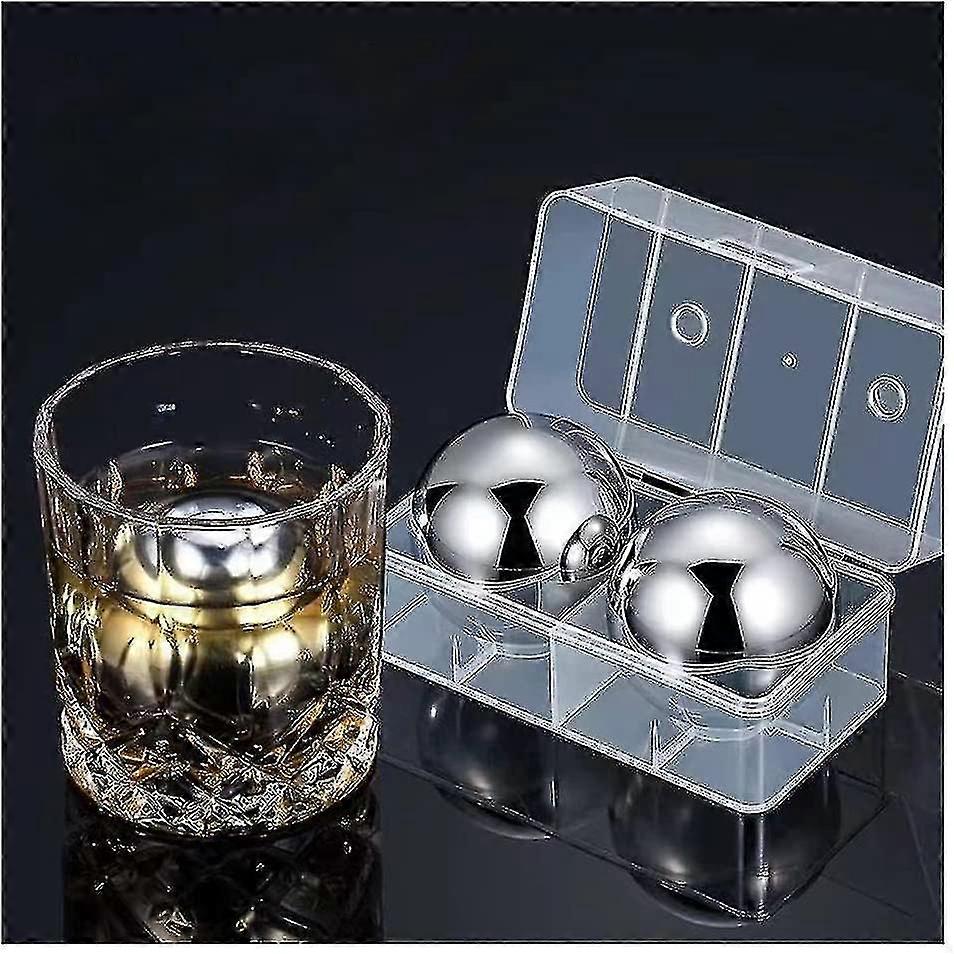 Reusable Stainless Steel Ice Cube Metal Whiskey Stones Ball For Drinks 5.5cm Set Of 2