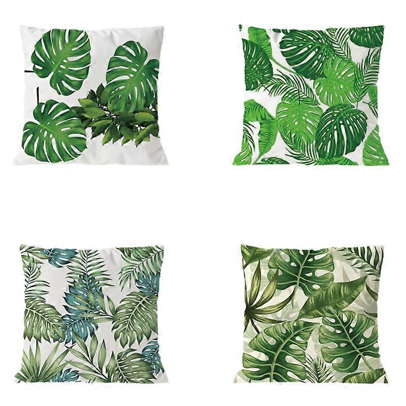 4Pcs Plant Cushion Cover Tropic Tree Green Throw Pillow Cover Palm Leaf Decorative Pillows Flower C