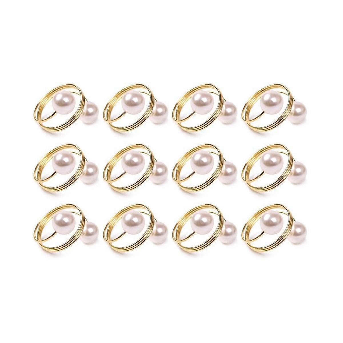 Pearl Napkin Rings Set Of 12, Gold Napkin Rings Holder Pearl Napkin Holder Easter Serviette Ring Bu